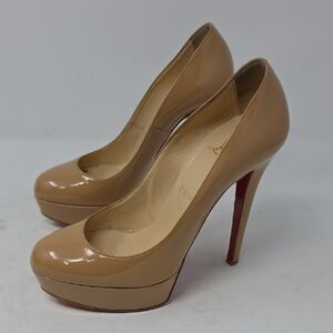 Christian Louboutin Beige Patent Platform Pumps with Red Sole Size 36.5